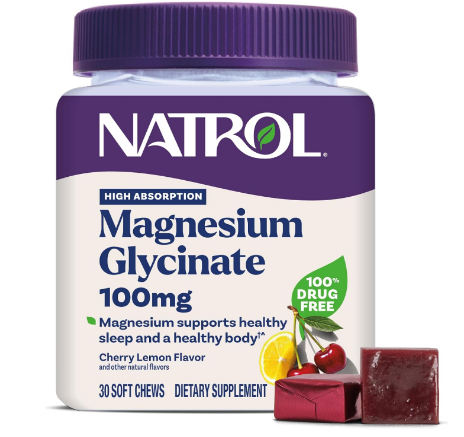 Natrol Magnesium Glycinate, Magnesium for Healthy Sleep & Body,30 Softchews | 100mg High Absorption Magnesium Glycinate, Cherry Lemon Flavor Chewable, Support Relaxation and Sleep