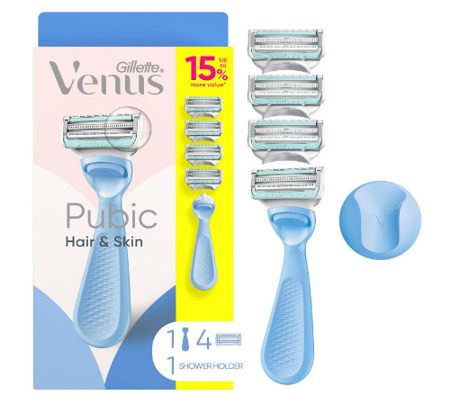 Gillette Venus for Pubic Hair and Skin, Bikini Razors for Women, Women's Razor Handle + 4 Blade Refills
