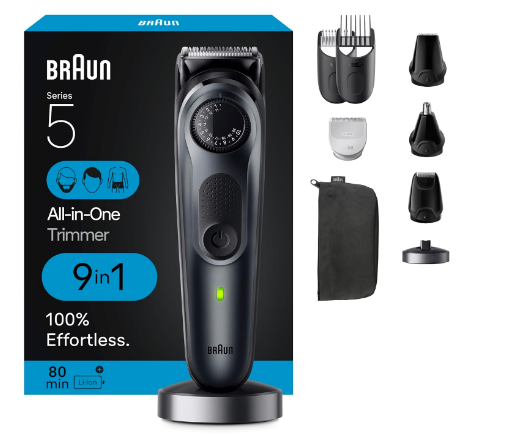 Braun All-in-One Men's Shaving Kit Series 5 5490, 9-in-1 Beard, Face, Nose, Ear Trimmer, Hair Clippers, Body Groomer and Manscaping