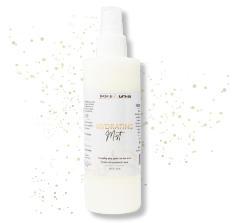 BASK & LATHER Hydrating Hair Mist, Leave-In Conditioner, Itchy Scalp Relief, Detangler, Curl Definer, Aloe Vera, Avocado Oil, For All Hair Types, 8 oz