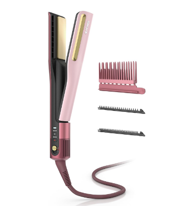 Shark SilkiPro Air Straightener & Blow Dryer, Flat Iron, Rose, HT400PK | 3-in-1 Air Straightener, Blow Dryer & Flat Iron with Smoothing Combs and HeatSense Ceramic Plates for a Silky Finish