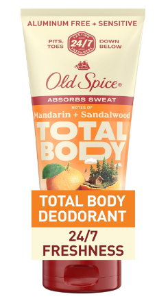 Old Spice Whole Body Deodorant Cream for Men, Aluminum Free, Mandarin + Sandalwood Scent, 24/7 Odor Protection, 24/7 Freshness, Dermatologist Tested, Gentle on Skin, Safe to Use All Over, 3.0 oz