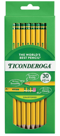 Ticonderoga Wood-Cased Pencils, Pre-Sharpened, 2 HB Soft, Yellow, 30 Count, 6 Packs/180 Count Total