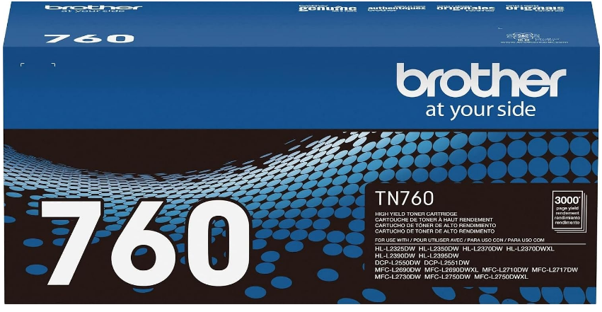Brother Genuine TN760 High Yield Black Toner Cartridge, (for use with MFC-L2710DW MFC-L2750DW HL-L2350DW HL-L2370DW HL-L2395DW HL-L2390DW DCP-L2550DW Printers) (Pack of 1)