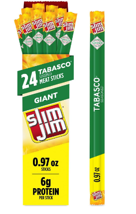 Slim Jim Giant Smoked Jerky Sticks, Tabasco Flavor, 0.97 oz., 24-ct
