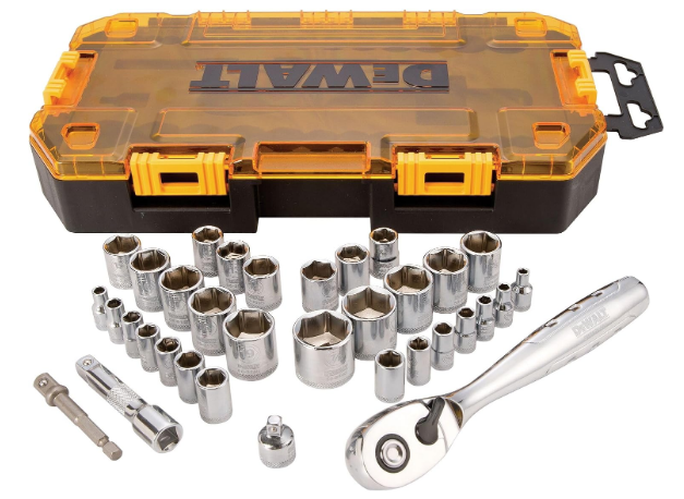 DEWALT Socket Set, 1/4-Inch & 3/8-Inch Drive, SAE/Metric, 34-Piece (DWMT73804)